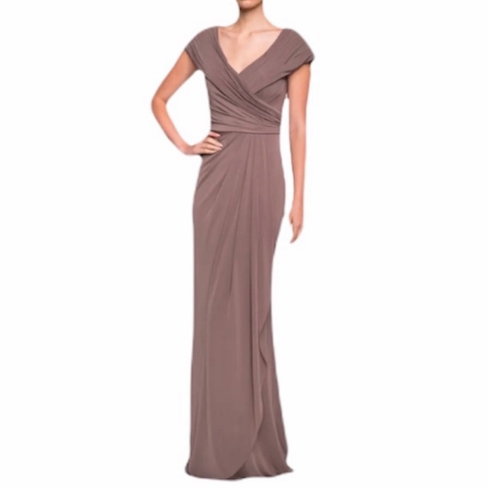 LA FEMME Ruched Jersey Column Gown Cocoa NEW Size 10